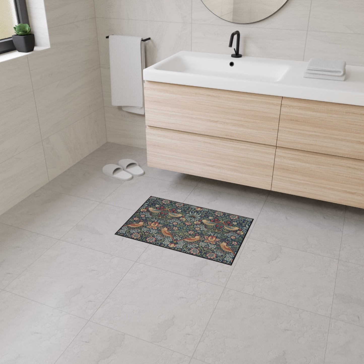 Strawberry Thief Indigo Mat - William Morris Rug for Kitchen, Entry