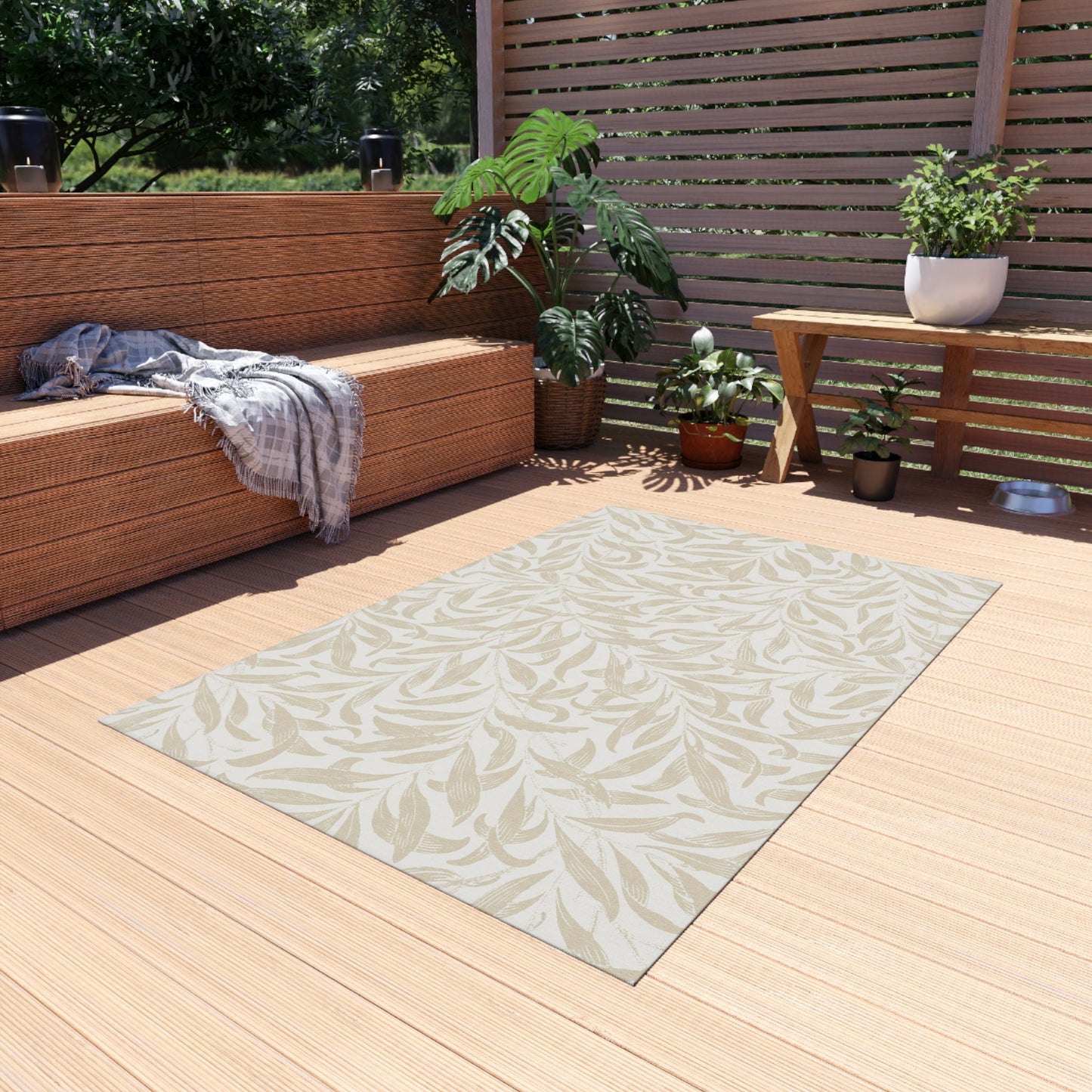 Morris & Co. Neutral Outdoor Rug Willow Bough - Four Sizes - Non Skid Backing