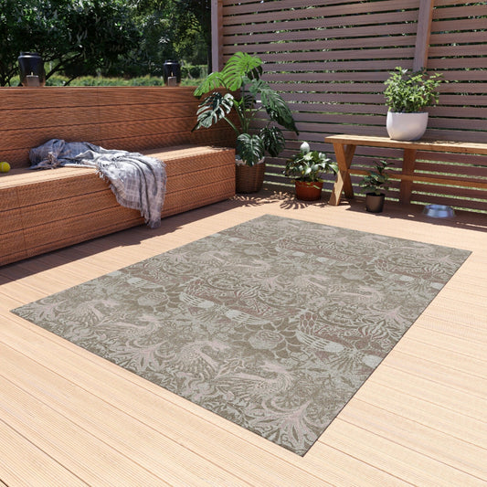 William Morris Outdoor Rug: Neutral Dragon Peacock Chenille Rug