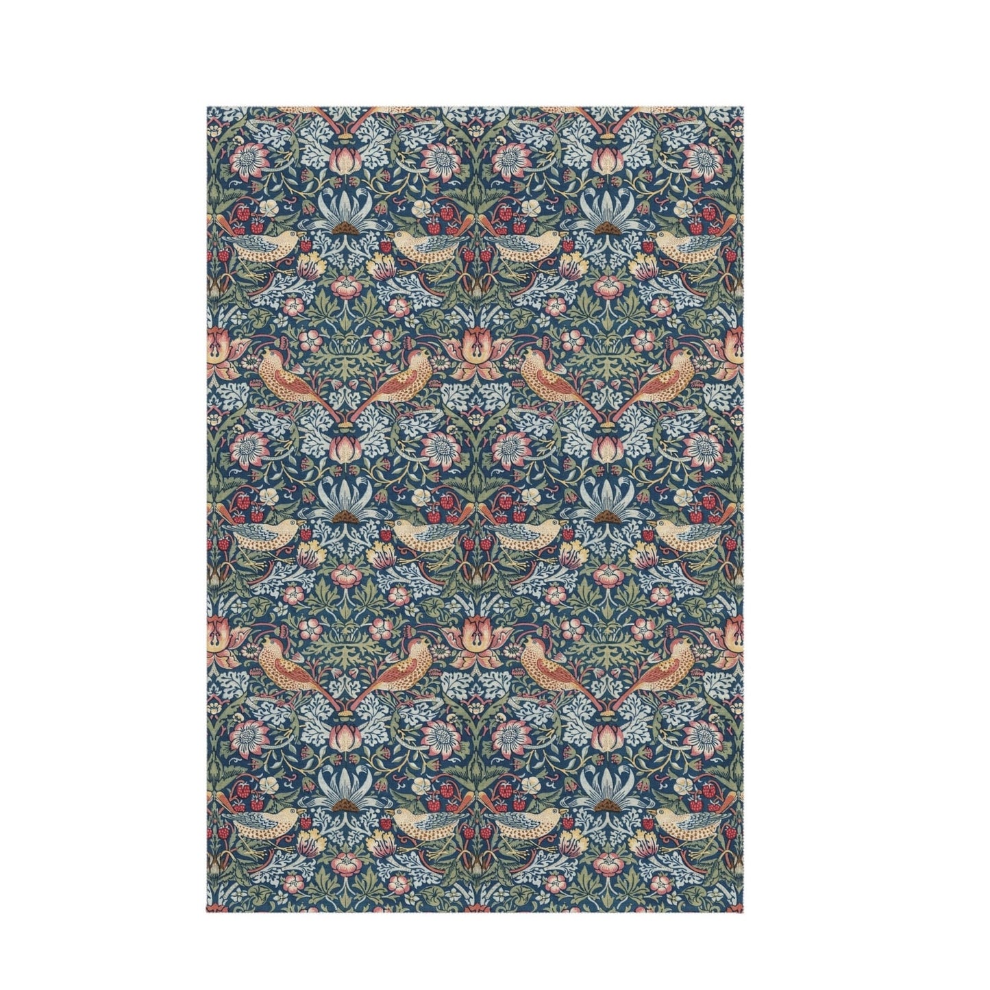Strawberry Thief William Morris Rug: Blue Chenille Indoor Outdoor Mat