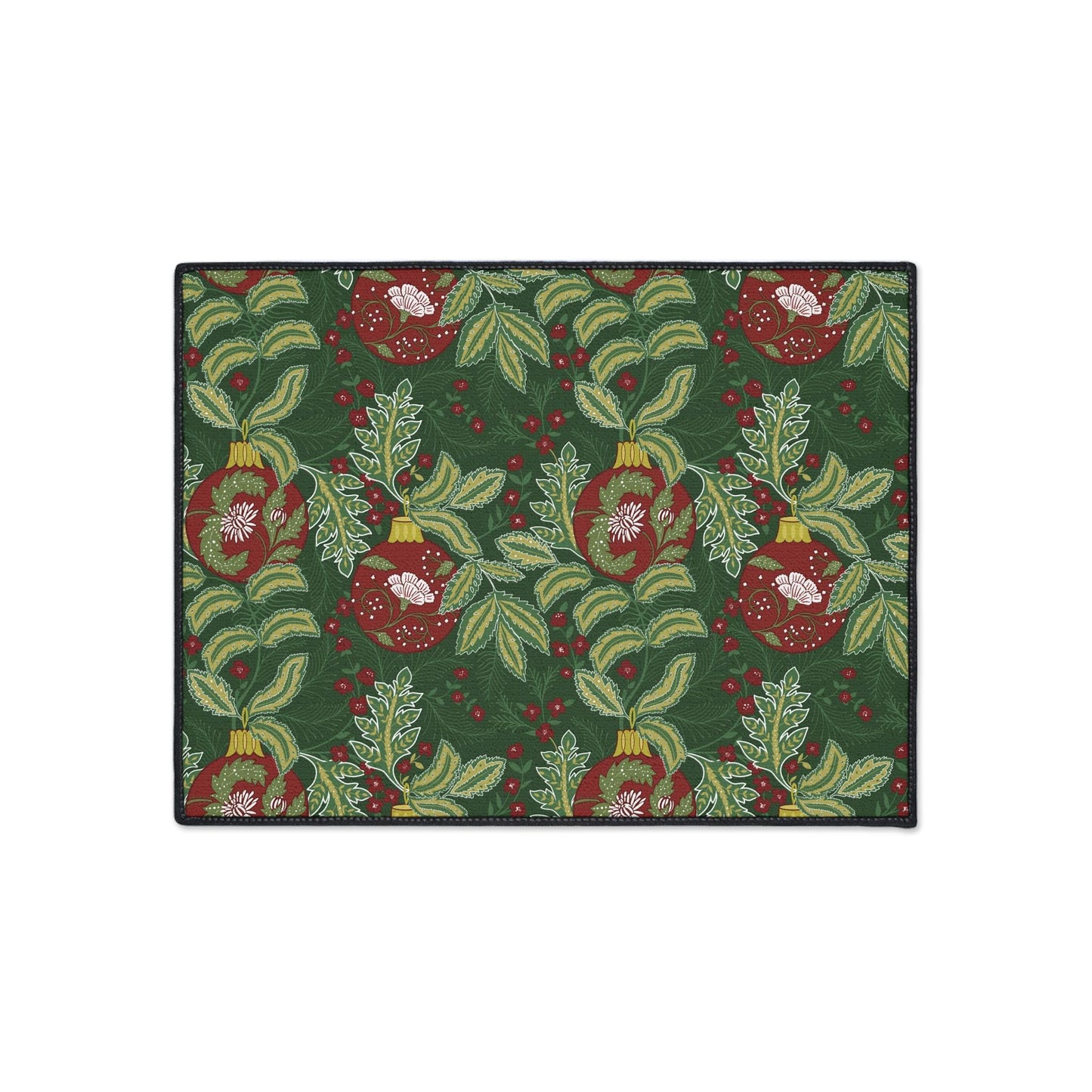 Morris Style Christmas Floor Mat: Art Deco Ornaments Rug