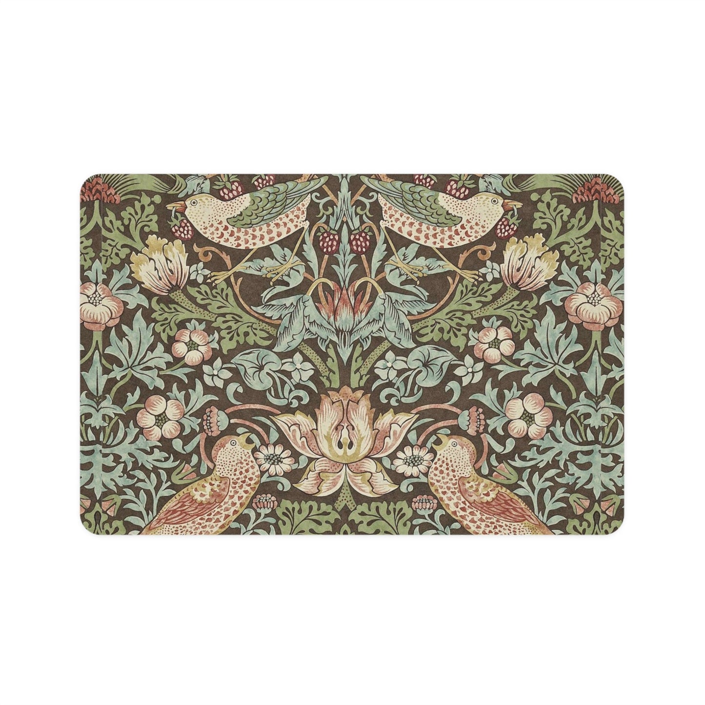 Strawberry Thief Pet Mat: Arts & Crafts Boho Food Mat (12x18)