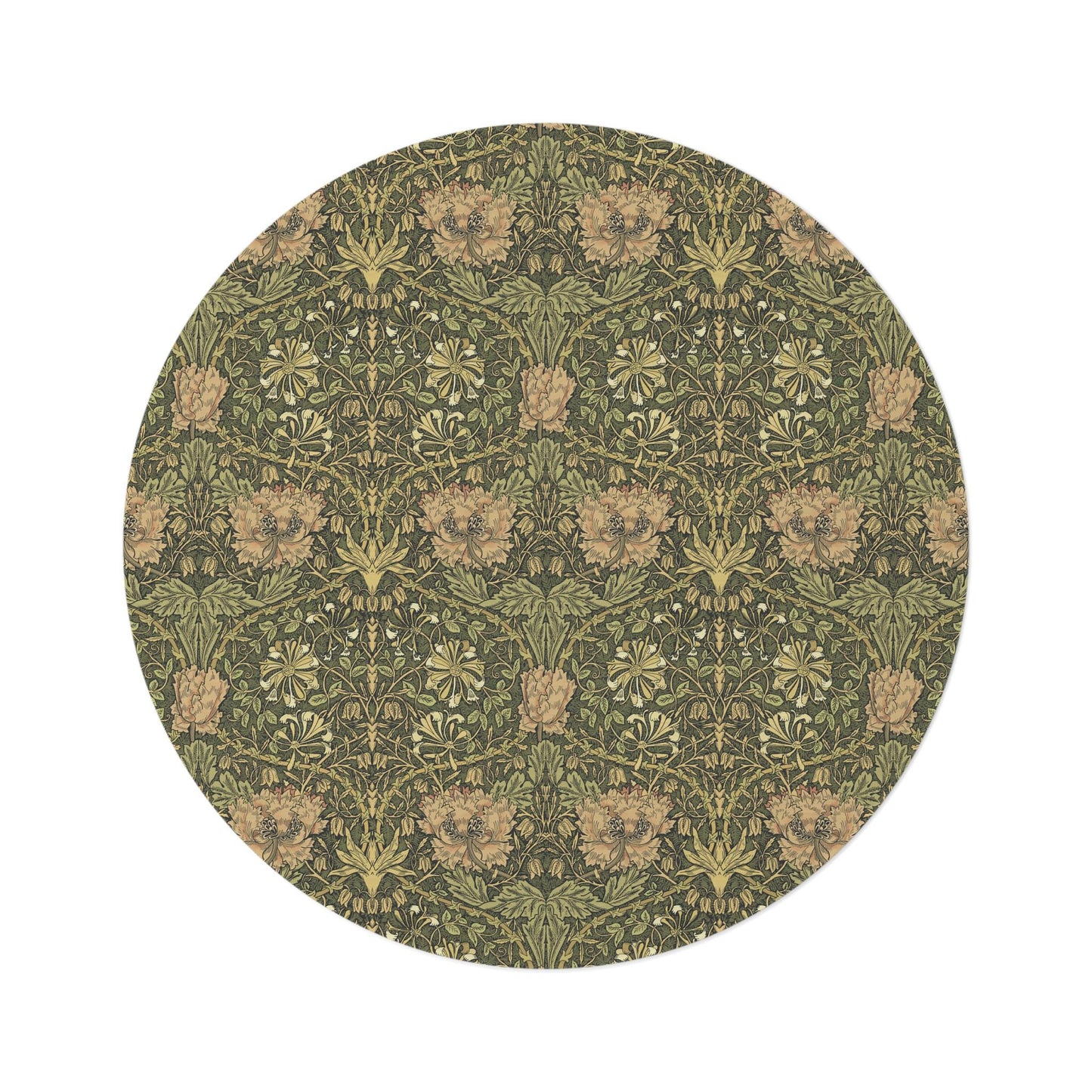 William Morris Chenille Mat: Moss Green Floral Round Area Rug
