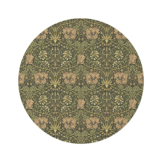 William Morris Chenille Mat: Moss Green Floral Round Area Rug