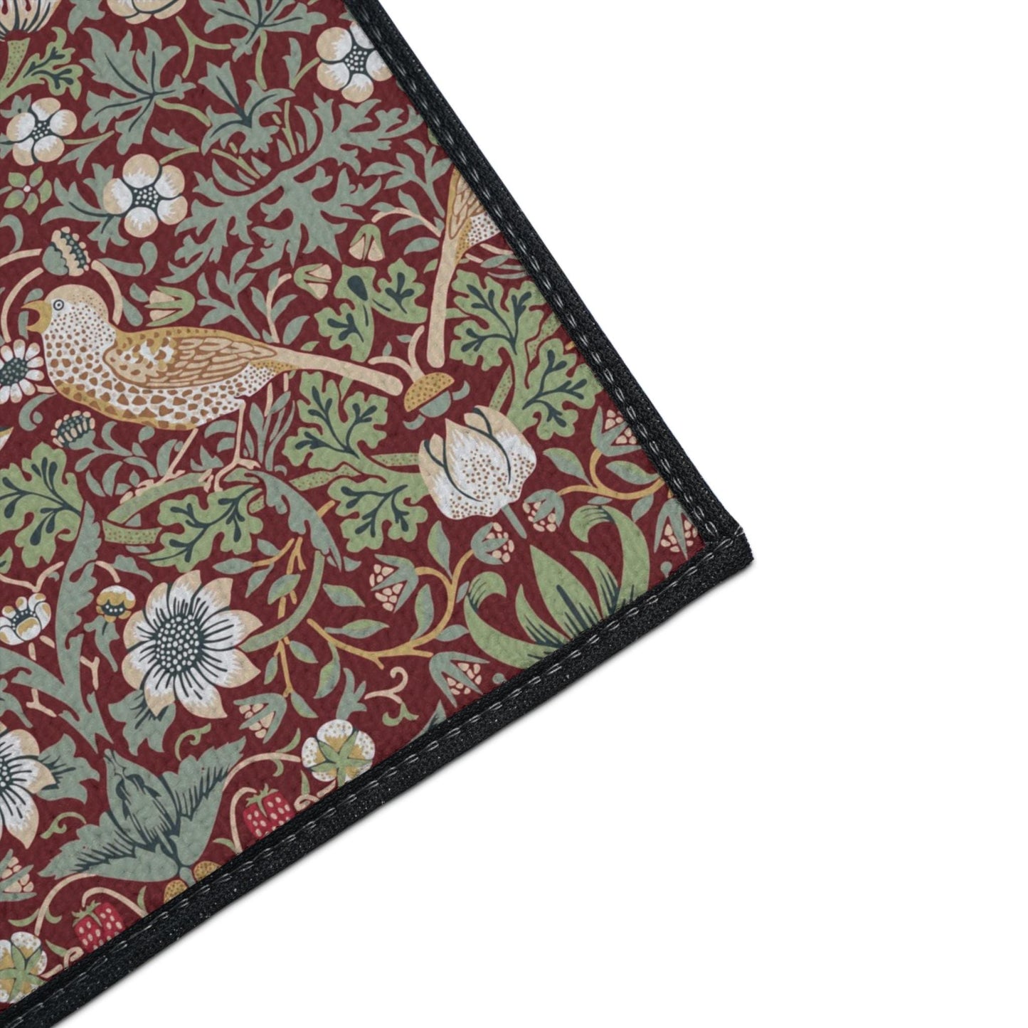 William Morris Strawberry Thief Mat: Burgundy Red Maximalist Rug