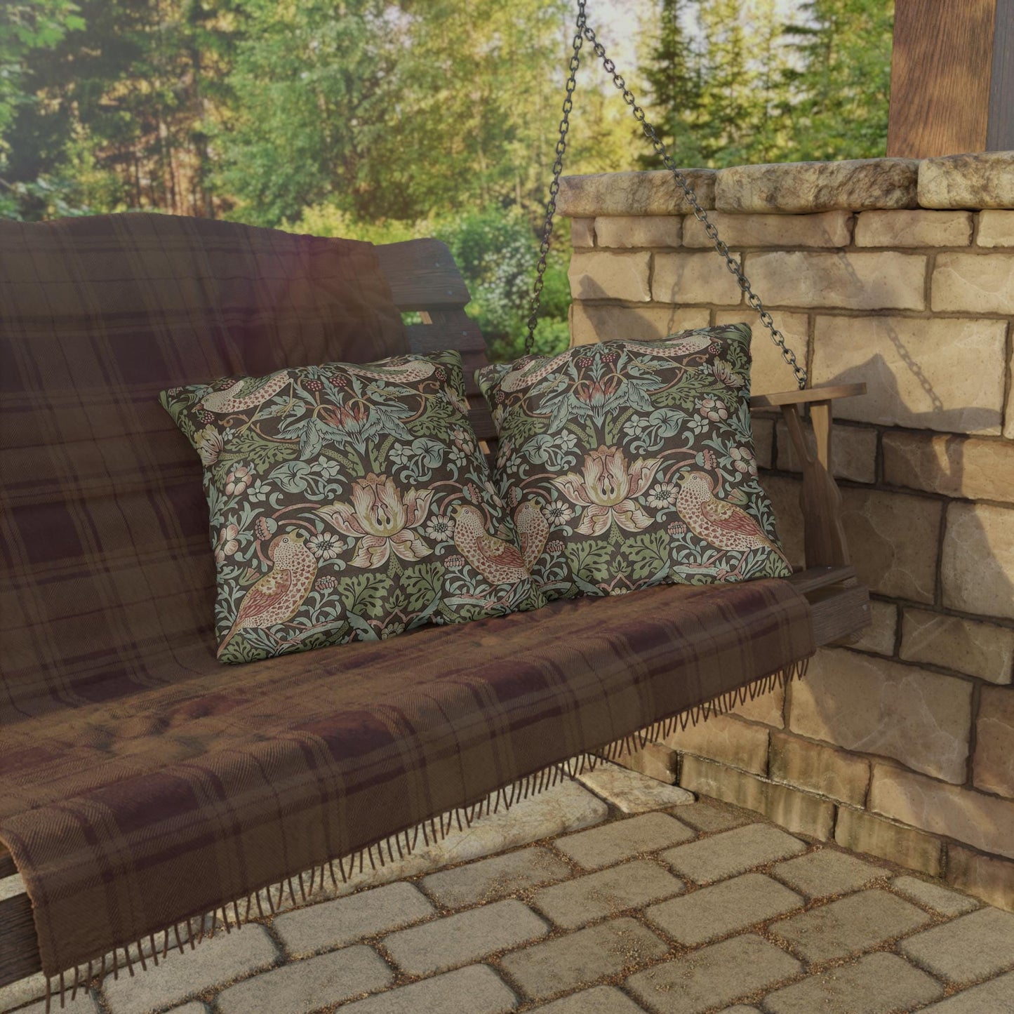 William Morris Strawberry Thief Outdoor Pillow: Waterproof Patio Cushion