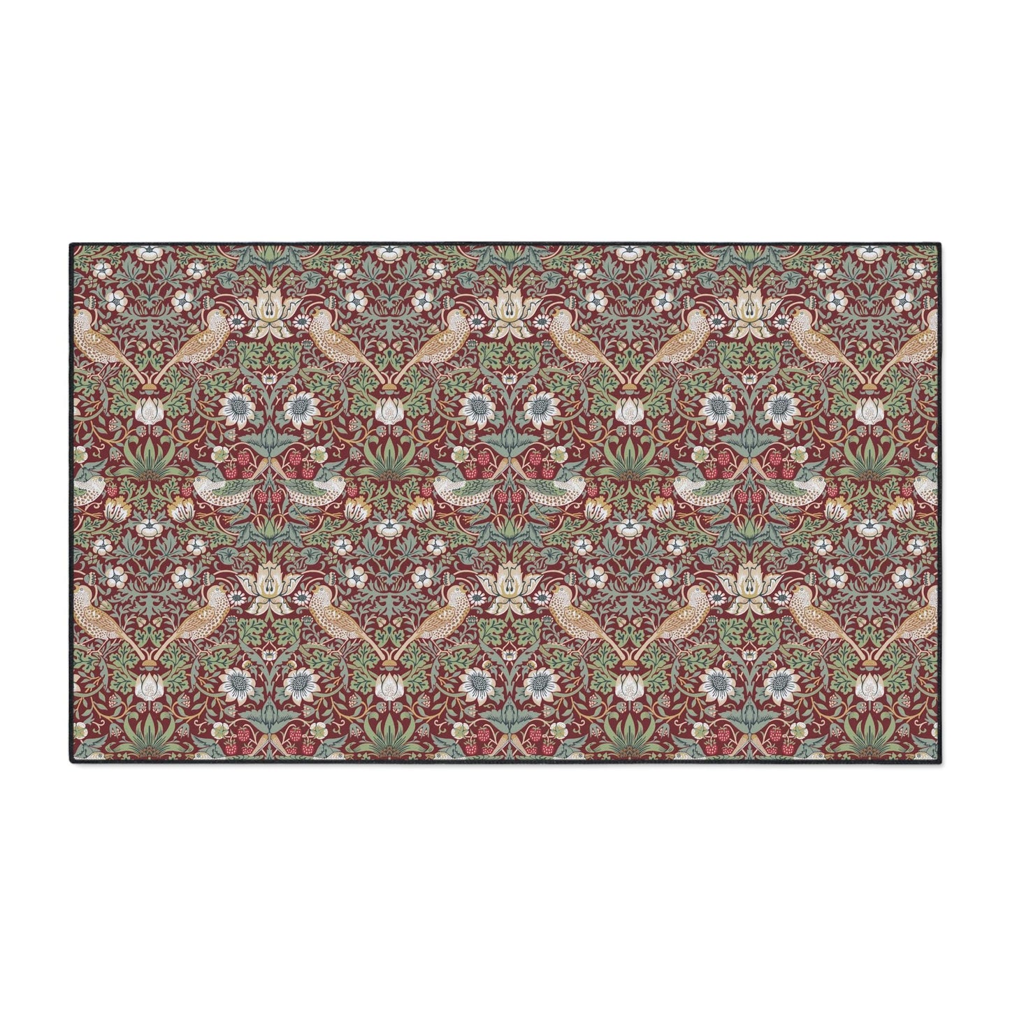 William Morris Strawberry Thief Mat: Burgundy Red Maximalist Rug