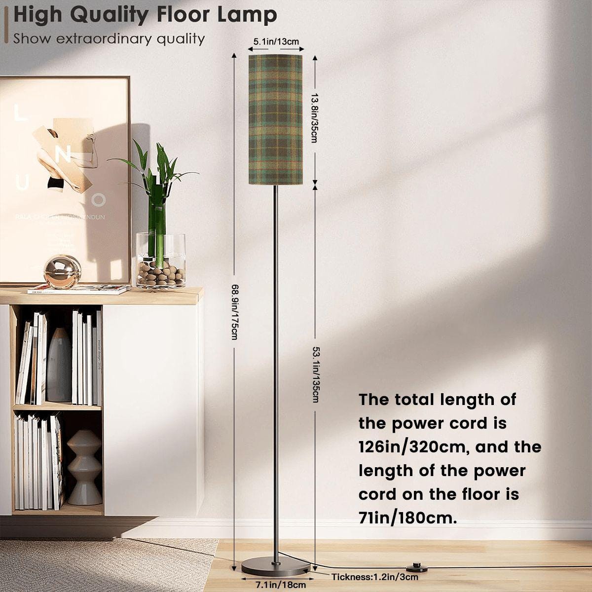 Floor Lamp Modern Standing Lamp (Made in USA) Blue Green Tartan Plaid
