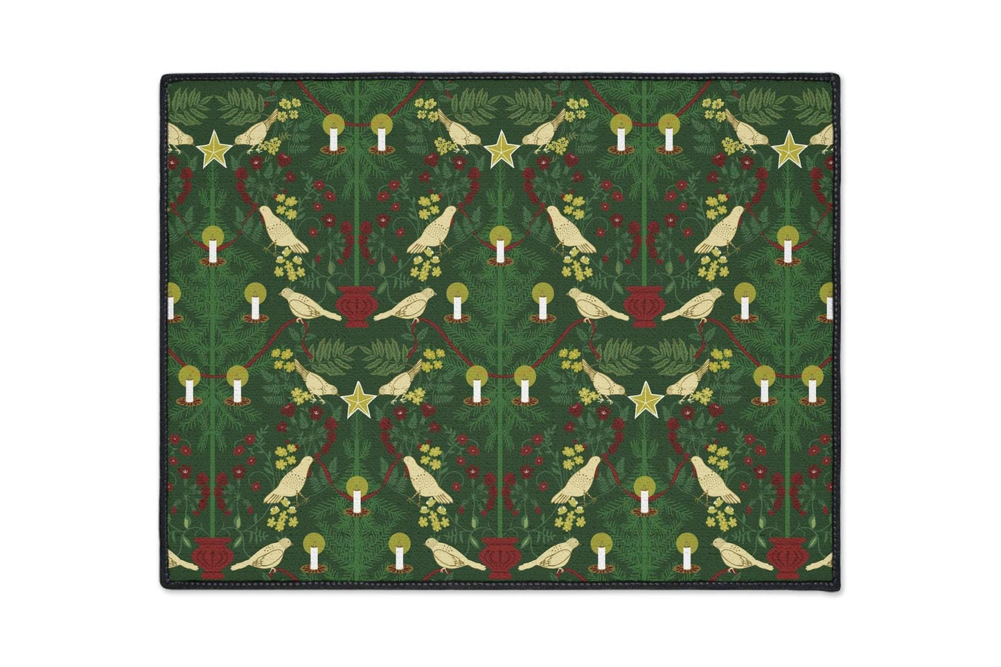 Morris Style Christmas Floor Mat: Doves and Candles Rug