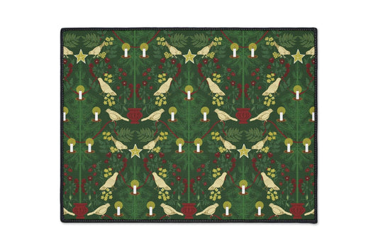 Morris Style Christmas Floor Mat: Doves and Candles Rug