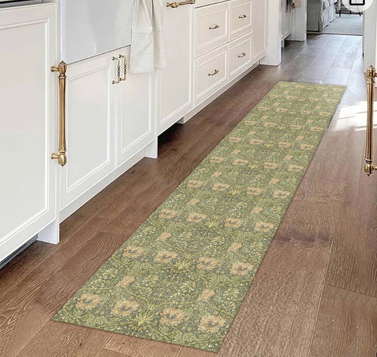 William Morris Mat/ Rug, Moss Green Honeysuckle Tulip Runner, Kitchen Bath Hallway Mat