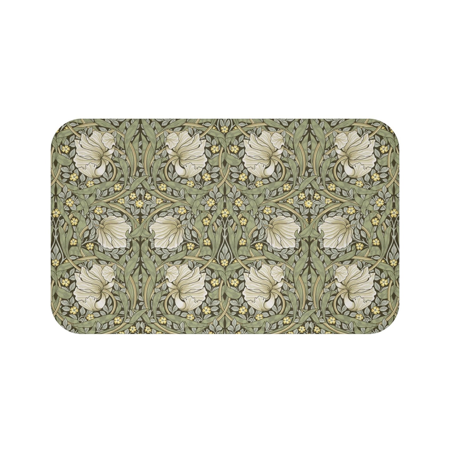 Soft Olive Pimpernel Bath Mat - Luxury William Morris Design, Microfiber Rug