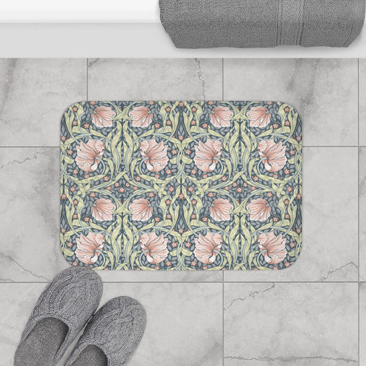 William Morris Bath Mat: Salmon Pimpernel Floral, Super Soft Rug