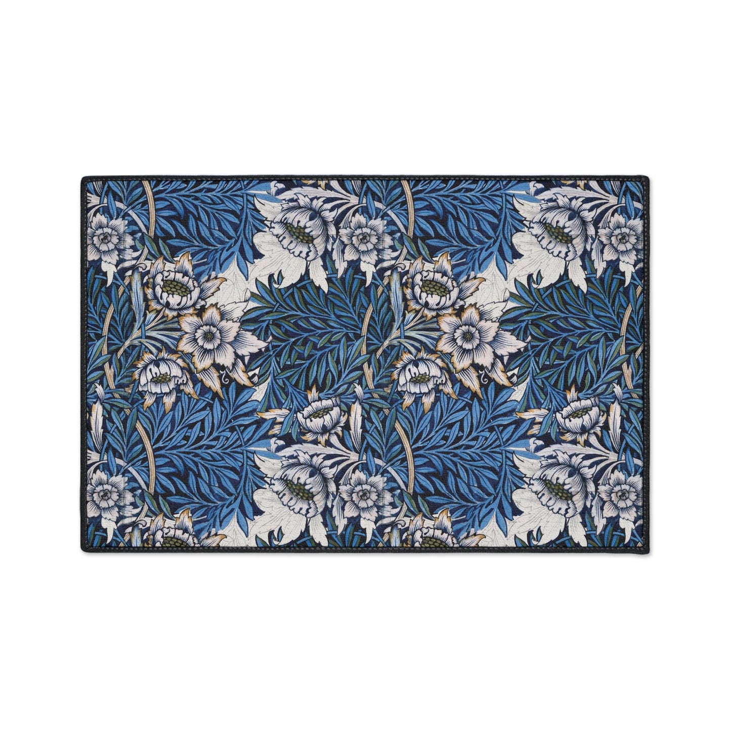 William Morris Floor Mat: Blue  Pink and Rose Floral Entry Rug