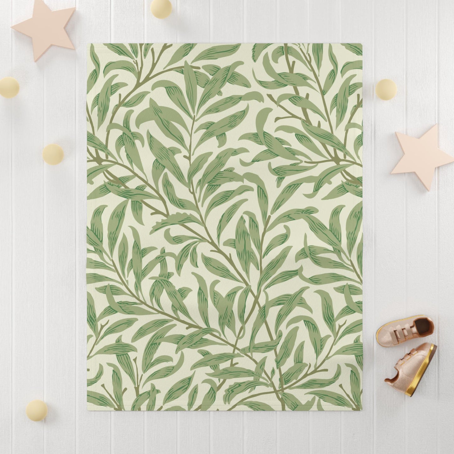 Willow Boughs Baby Minky Blanket | Cream and Green William Morris Throw Stroller Blanket