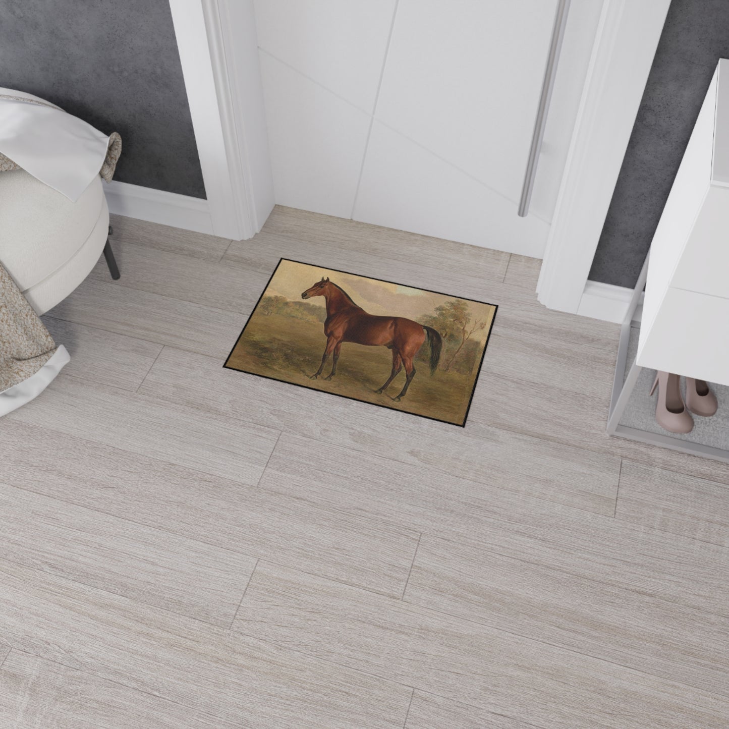 Hunter in a Landscape Heavy Duty Floor Mat/ Entry Kitchen Mat Maximalist Horse Rug