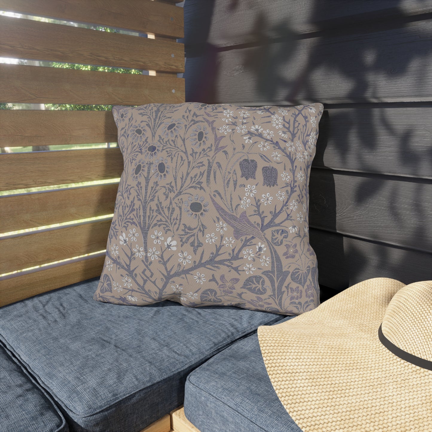William Morris Neutral Outdoor Pillow - Lavender Blackthorn UV Protection - Water Resistant - Sustainable