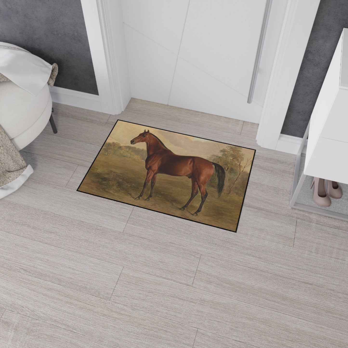 Hunter in a Landscape Heavy Duty Floor Mat/ Entry Kitchen Mat Maximalist Horse Rug