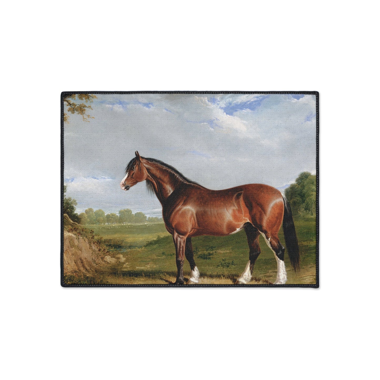 Vintage/ Antique Horse Rug in Serene Landscape Heavy Duty Floor Mat/ Maximalism Equestrian Art