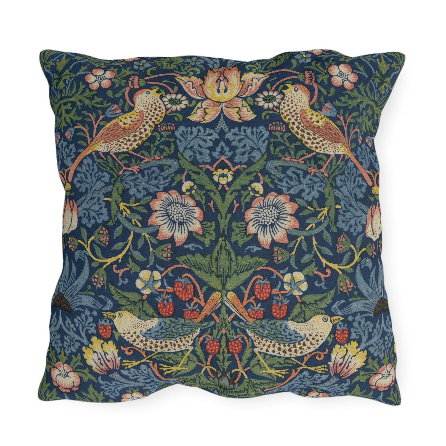 Strawberry Thief Waterproof Pillow - Outdoor Patio Throw Pillow Deep Blue William Morris Cushion