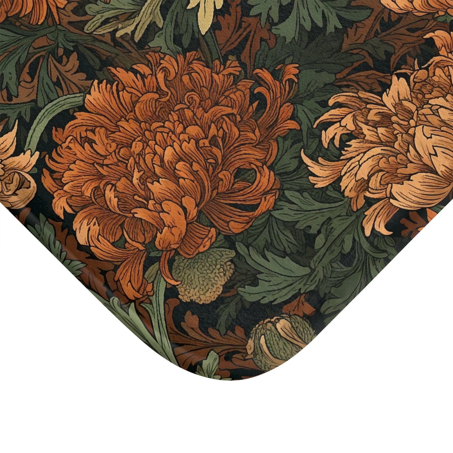Moody Floral Bath Mat, William Morris Style Microfiber Rug