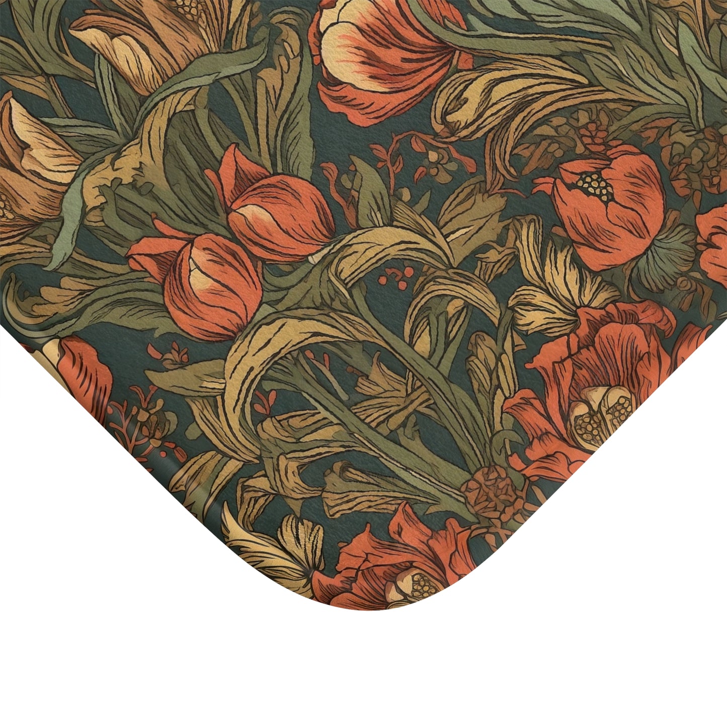 Moody Floral Bath Mat, William Morris Style Microfiber Rug
