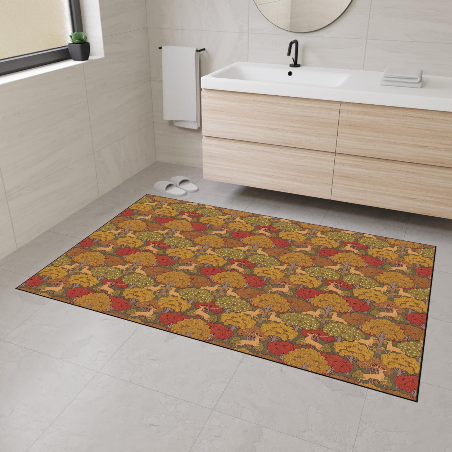 Art Deco Autumn Deer Floor Mat: Verneuil Style Kitchen Rug