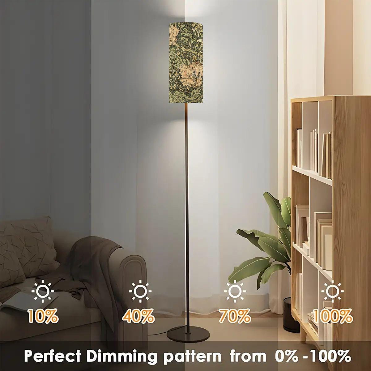 William Morris Floor Lamp: Forest Green Honeysuckle, Fabric Shade (Made in USA)