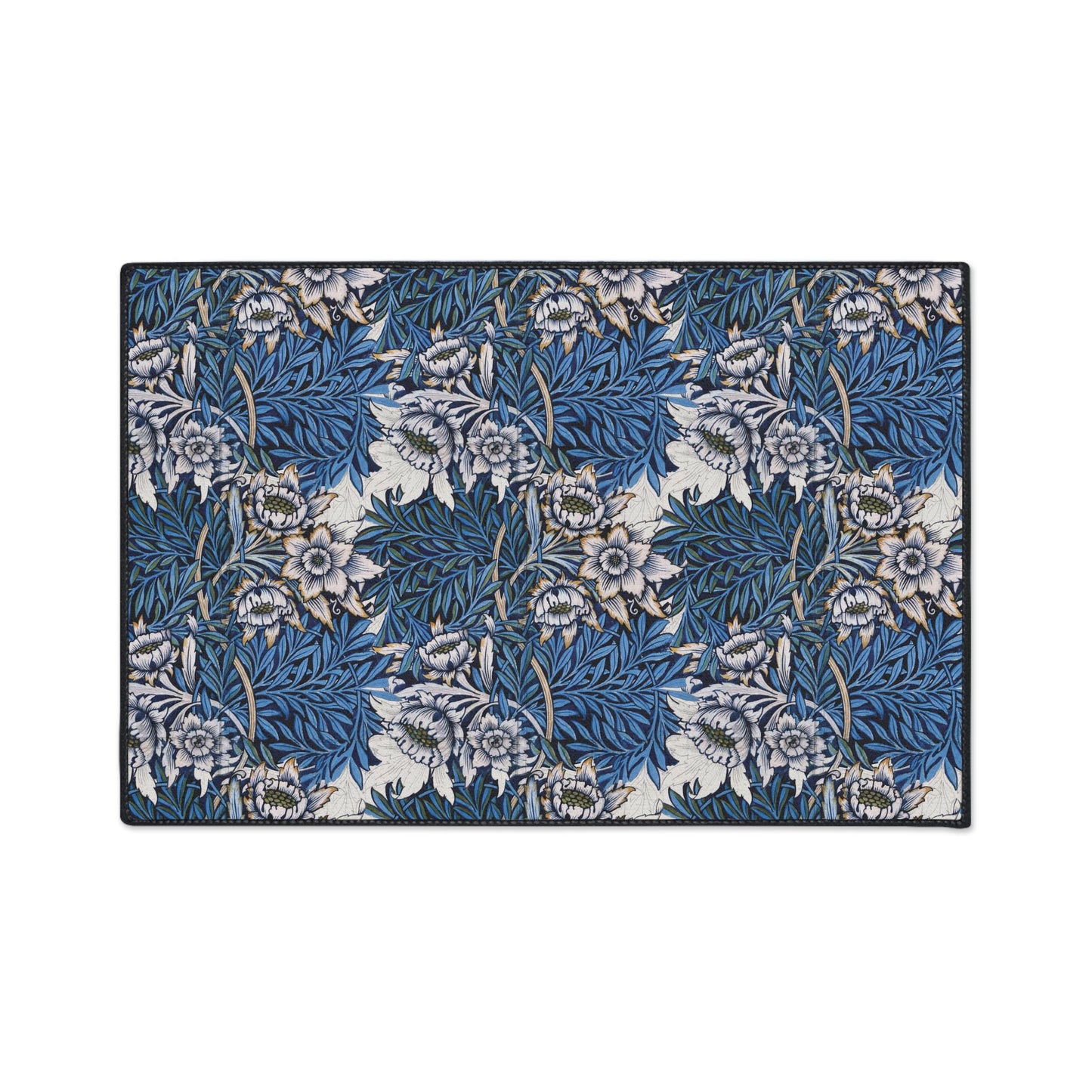 William Morris Floor Mat: Blue  Pink and Rose Floral Entry Rug