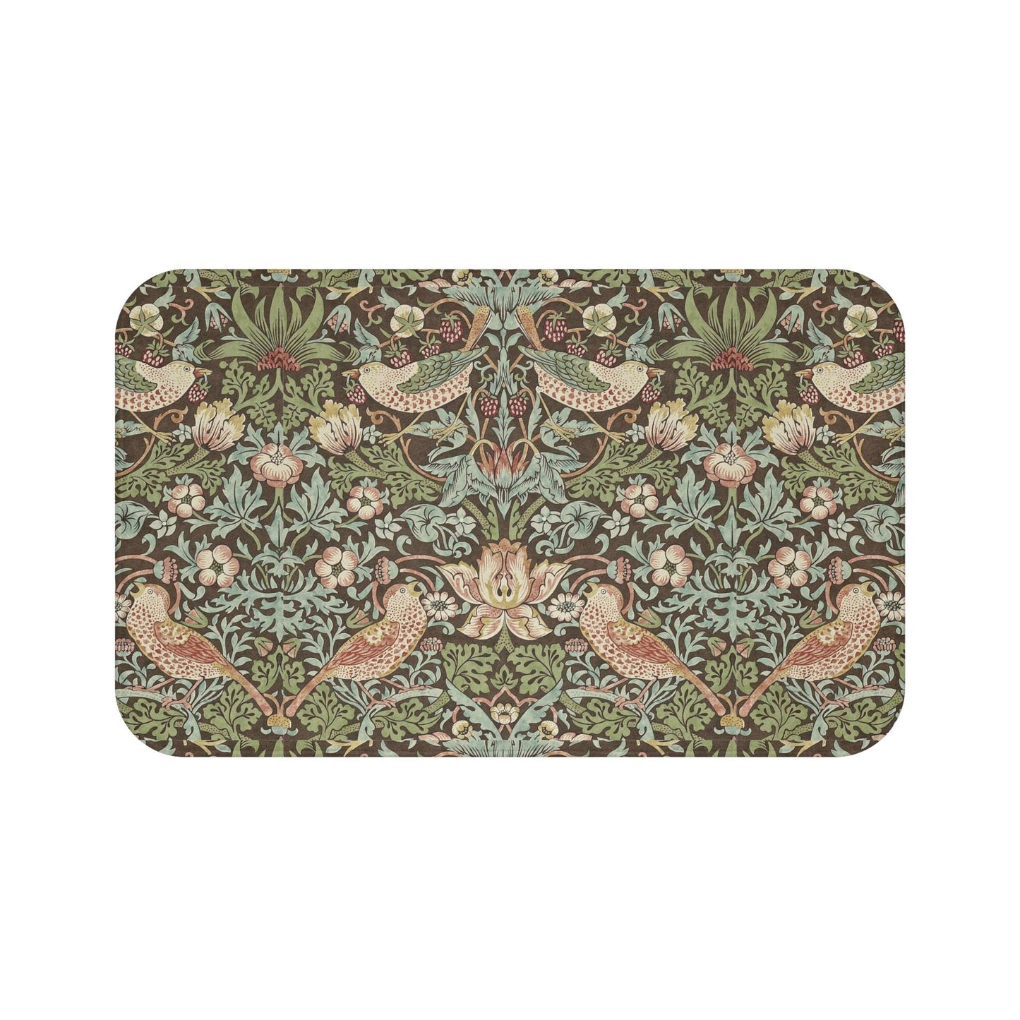 Strawberry Thief Bath Mat, Moddy Floral  William Morris Earthy Floral Microfiber Rug