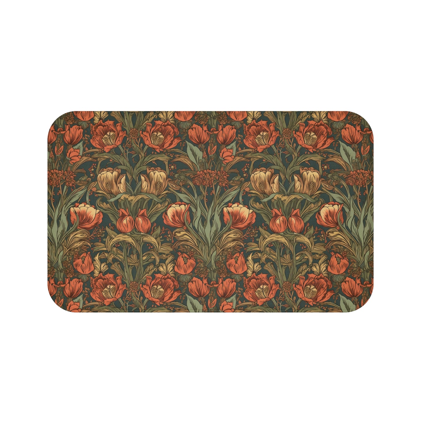 Moody Floral Bath Mat, William Morris Style Microfiber Rug