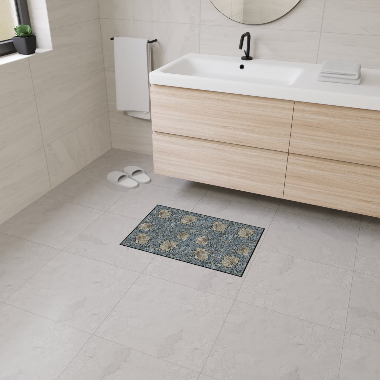 Blue Denim Pimpernel Rug Heavy Duty Floor Mat/ Blues Browns Entry Kitchen Mat - William Morris Maximalism Rug MCM Accent Rug