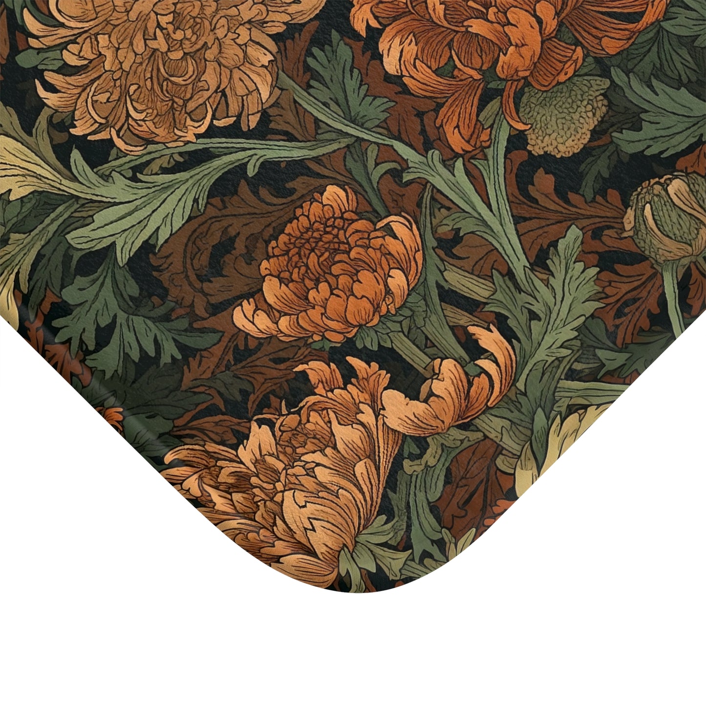 Moody Floral Bath Mat, William Morris Style Microfiber Rug