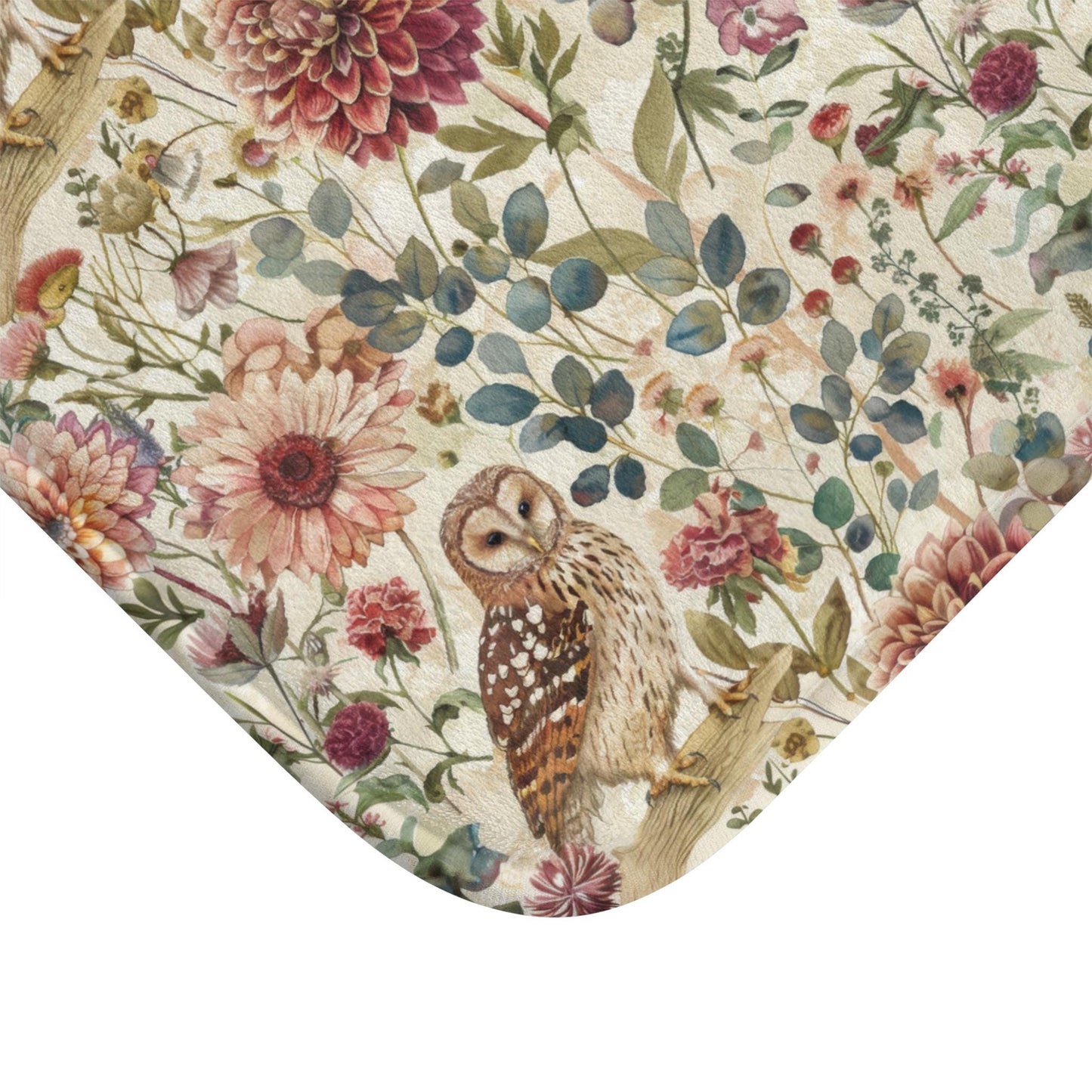 Floral Owl Bath Mat - Microfiber Two Sizes Bath Rug
