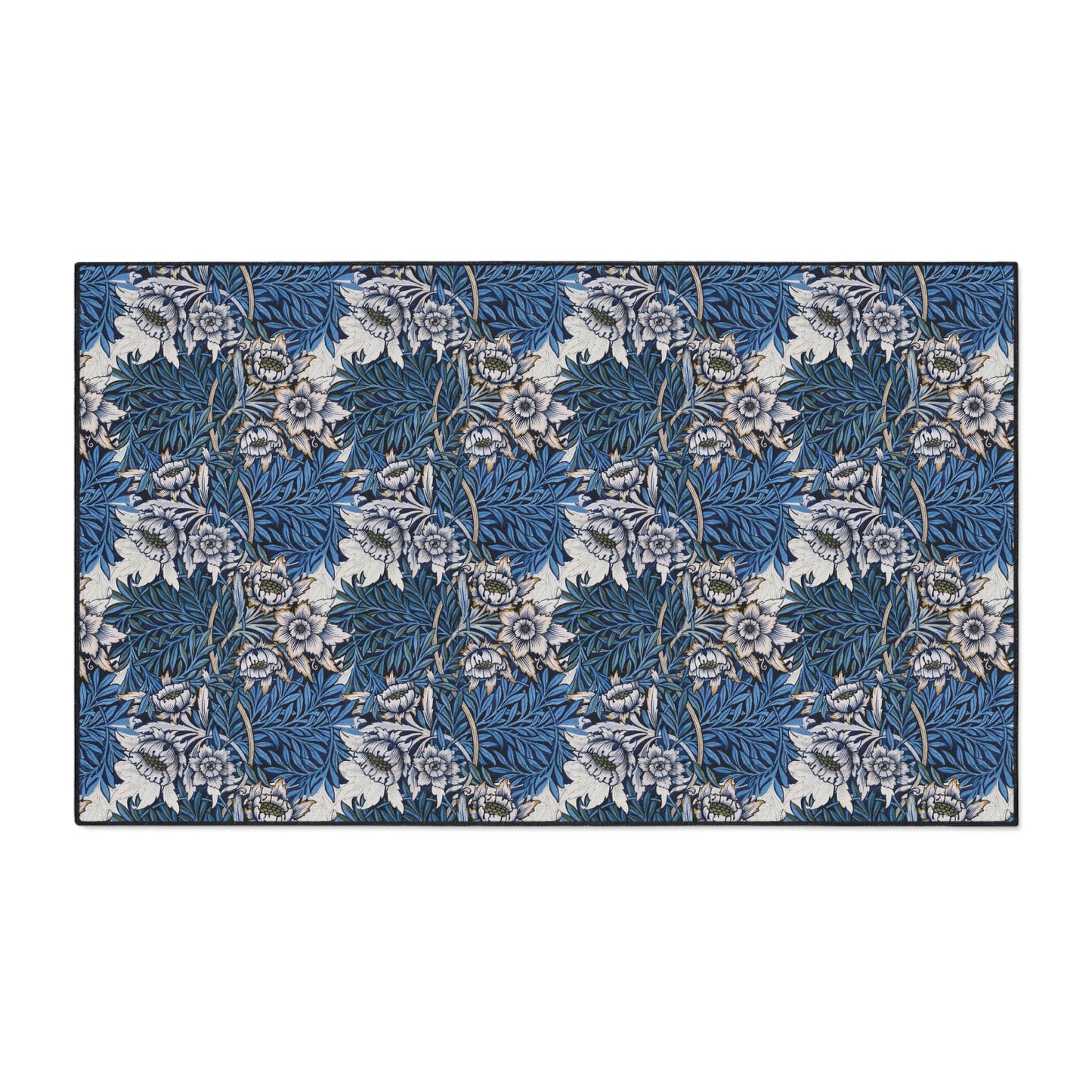 William Morris Floor Mat: Blue  Pink and Rose Floral Entry Rug