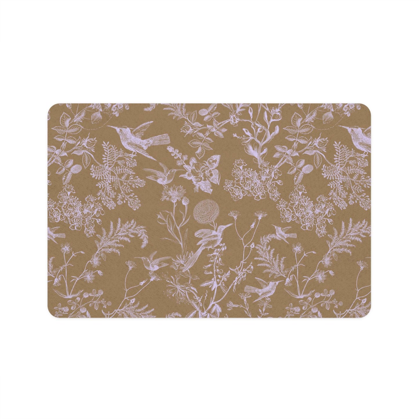 Hummingbird Toile Pet Mat: French Country Floral Food Mat (12x18)