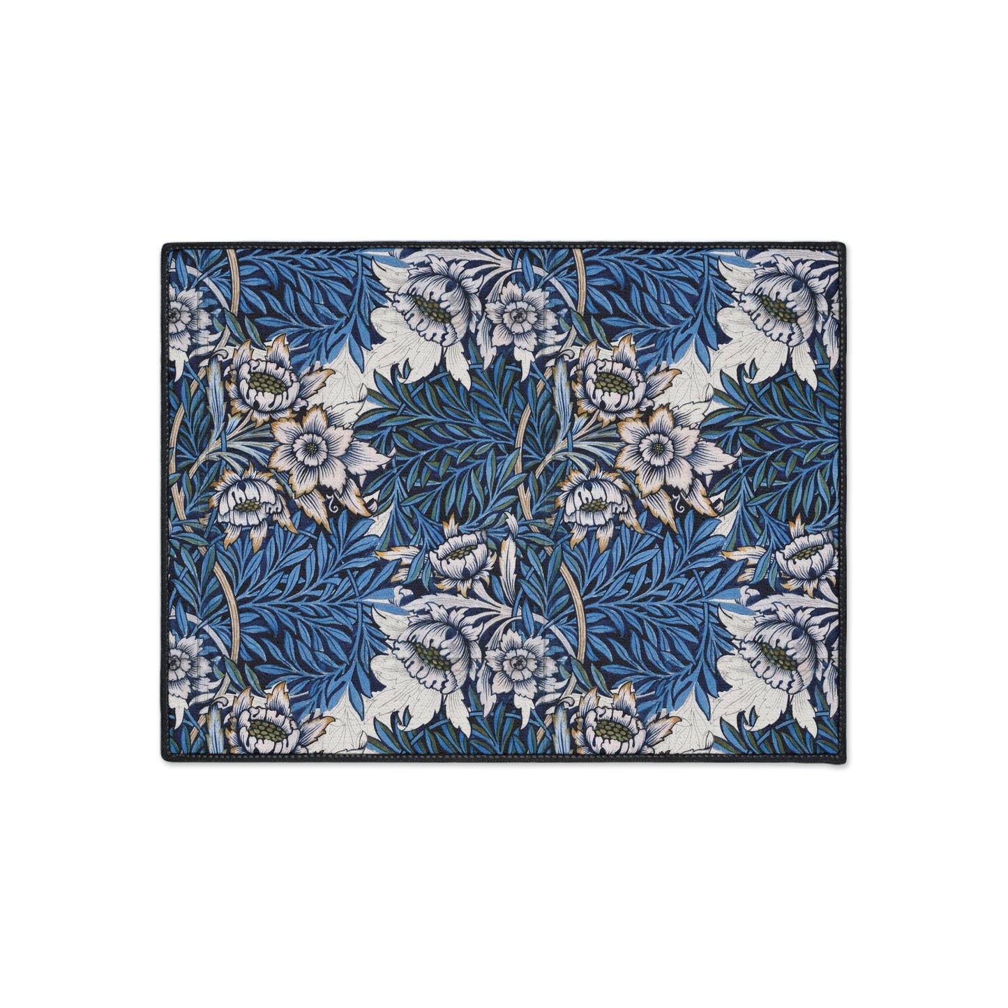 William Morris Floor Mat: Blue  Pink and Rose Floral Entry Rug