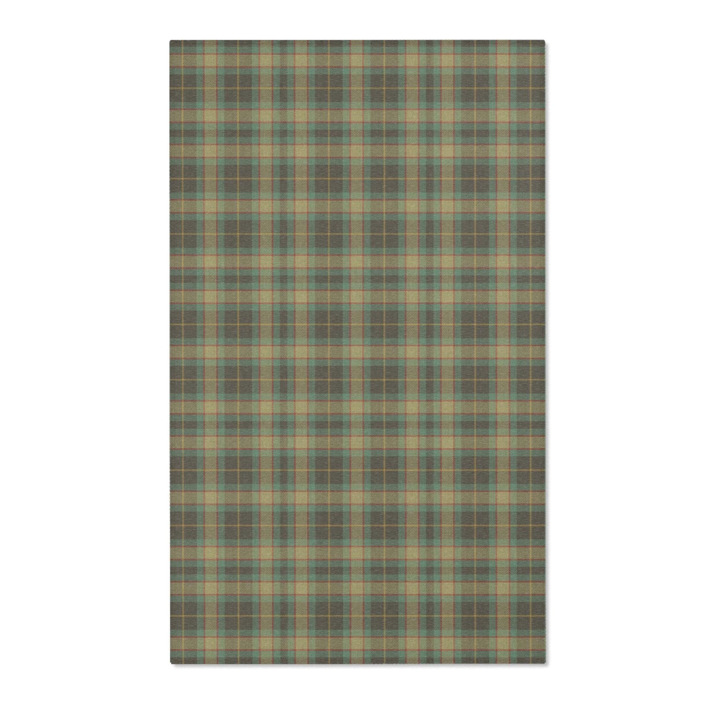English Blue-Green Plaid Area Rug, Large Flat Profile Mat, Tartan Rug