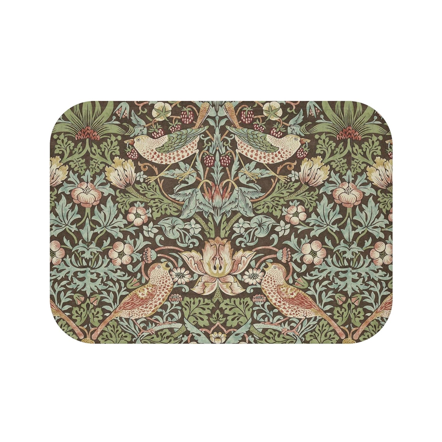 Strawberry Thief Bath Mat, Moddy Floral  William Morris Earthy Floral Microfiber Rug