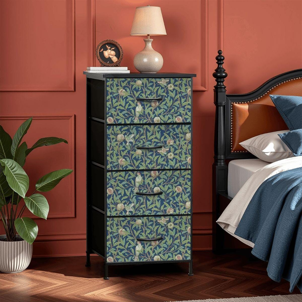 William Morris Bird & Pomegranate 4-Drawer Fabric Dresser (Made in United States)