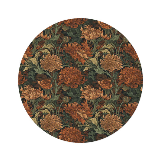 William Morris Rug: Autumn Floral Large Round Mat, Maximalism Decor