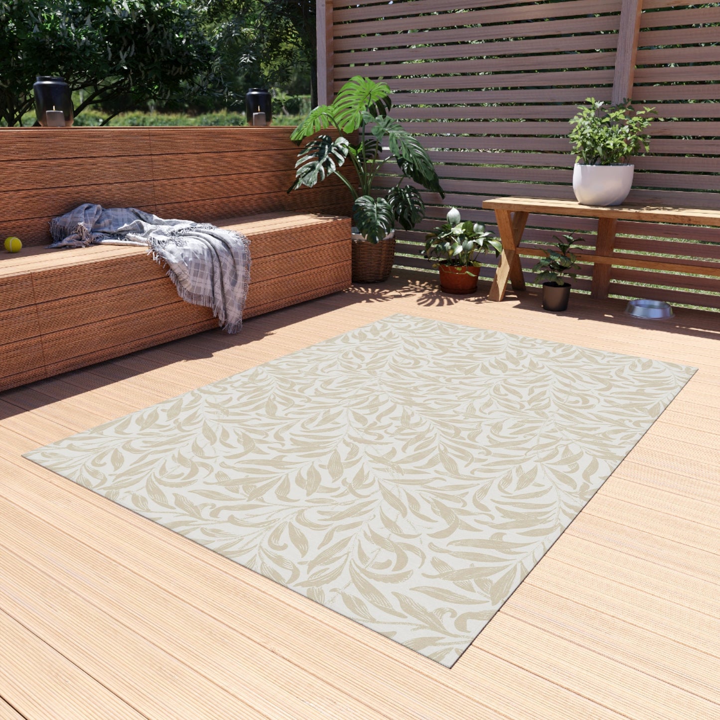 Morris & Co. Neutral Outdoor Rug Willow Bough - Four Sizes - Non Skid Backing
