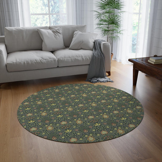 William Morris Chenille Round Rug: Art Nouveau Persian Floral