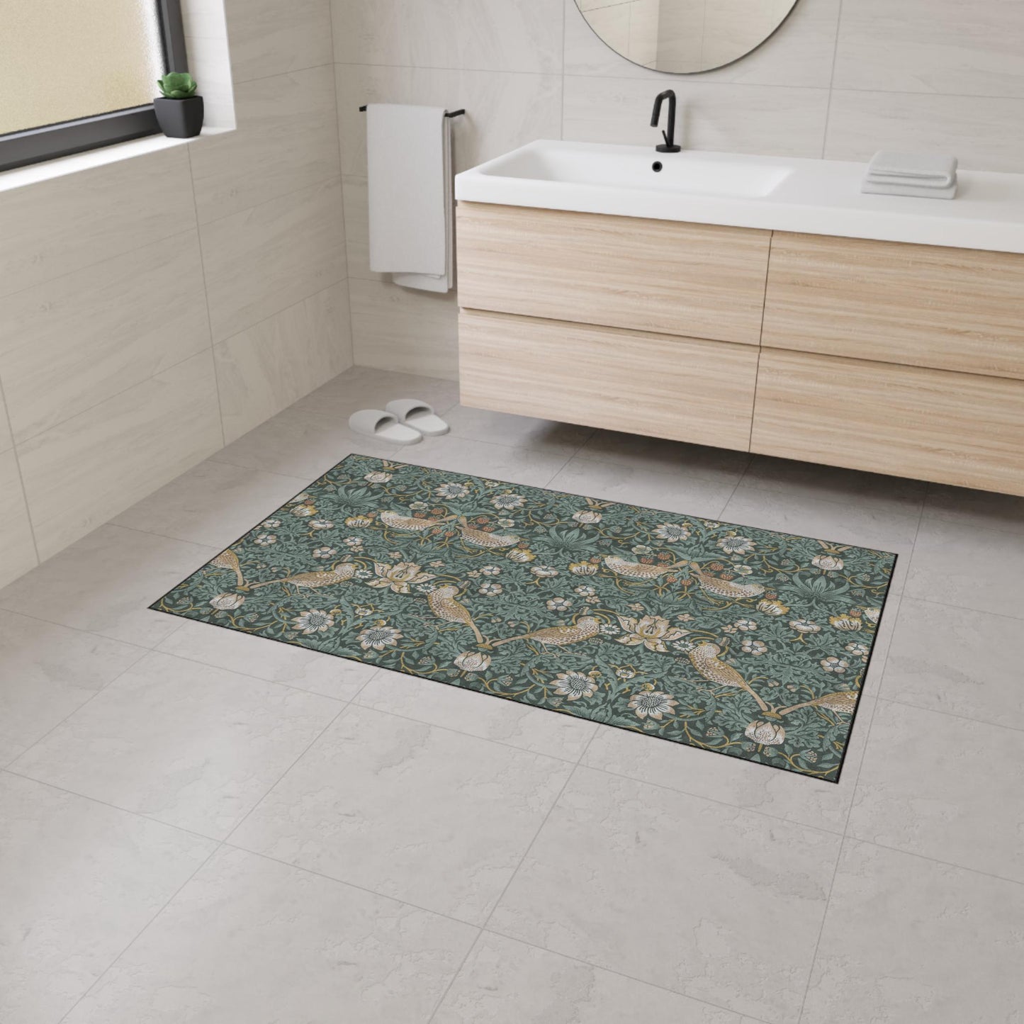 William Morris Strawberry Thief Mat: Aged Teal Vintage Entry Rug