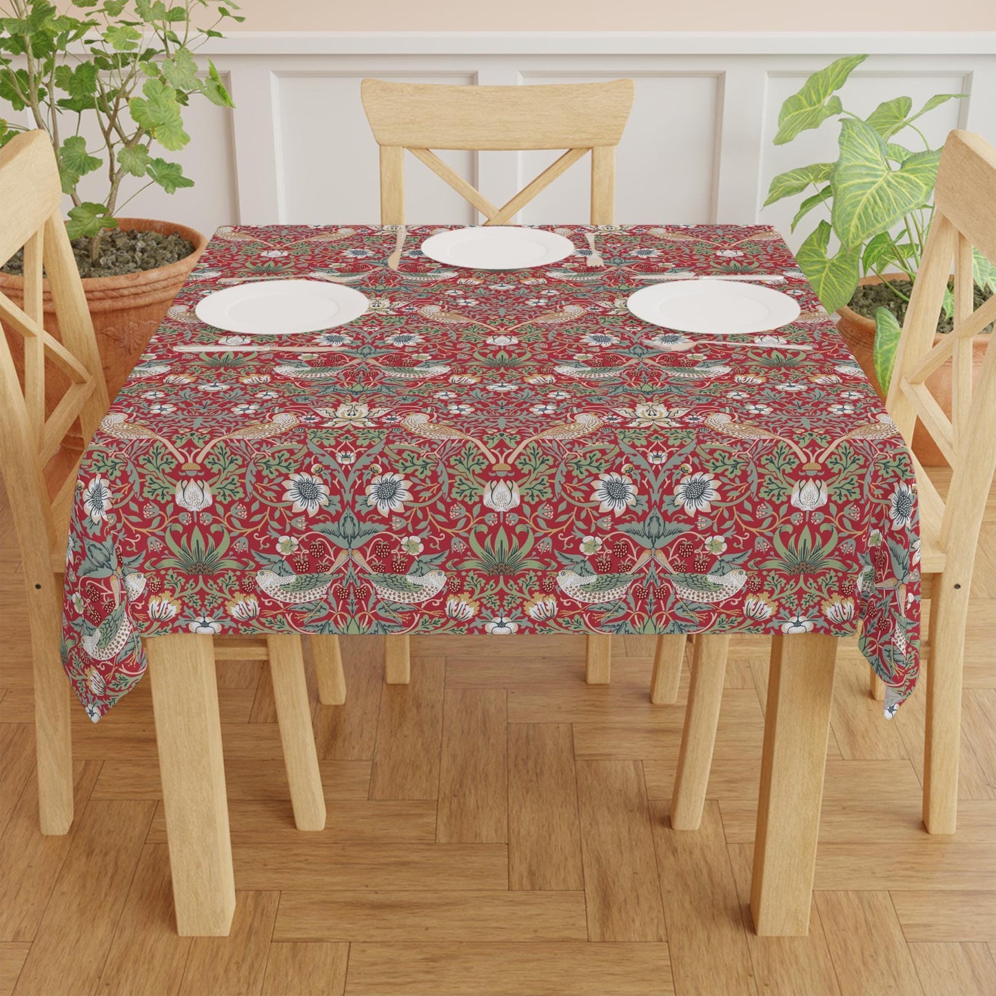 William Morris Strawberry Thief Tablecloth: Christmas Hosting and Decor Red Maximalist Dining