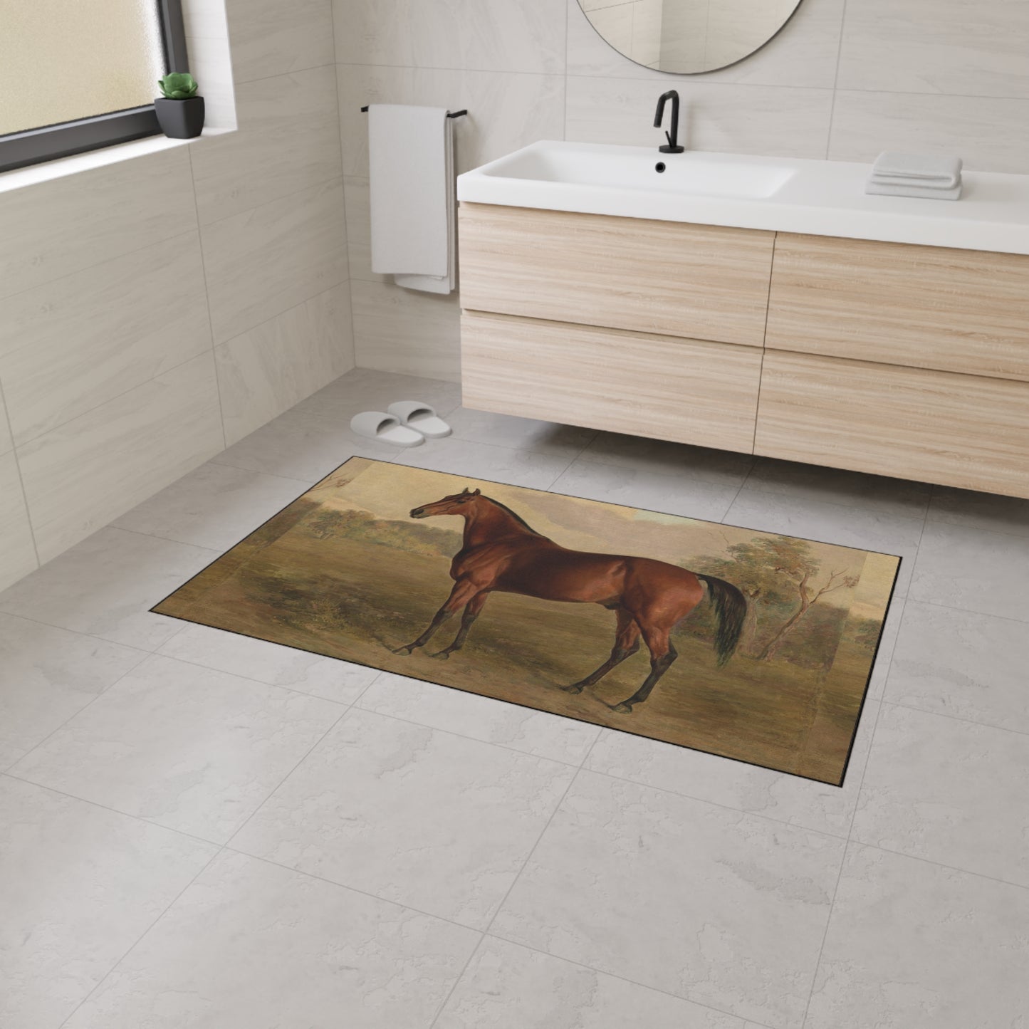 Hunter in a Landscape Heavy Duty Floor Mat/ Entry Kitchen Mat Maximalist Horse Rug