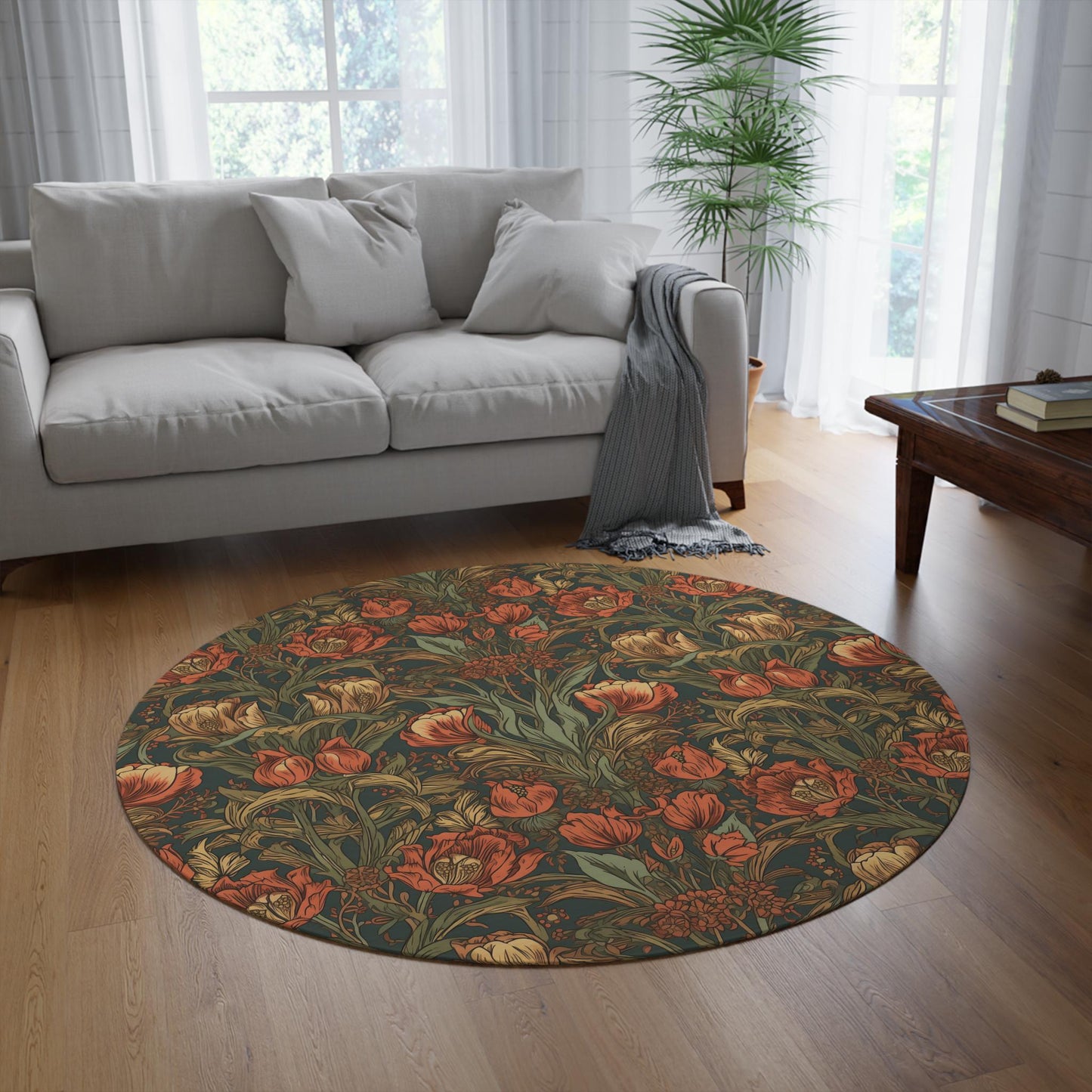 William Morris Autumn Floral Round Rug - Maximalist MCM Decor (5x5)
