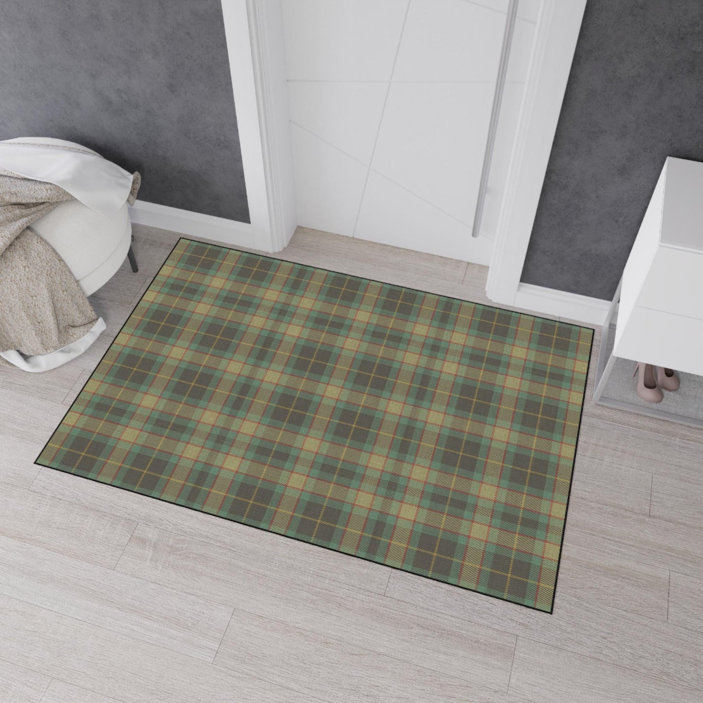 Green Tartan Plaid Entry Mat: Heavy Duty Kitchen Rug