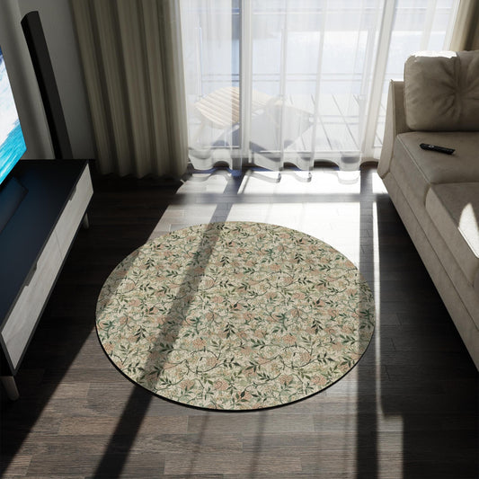 William Morris Rug Jasmine Round Flat Profile Rug, 60x60 inches, 5 ft across