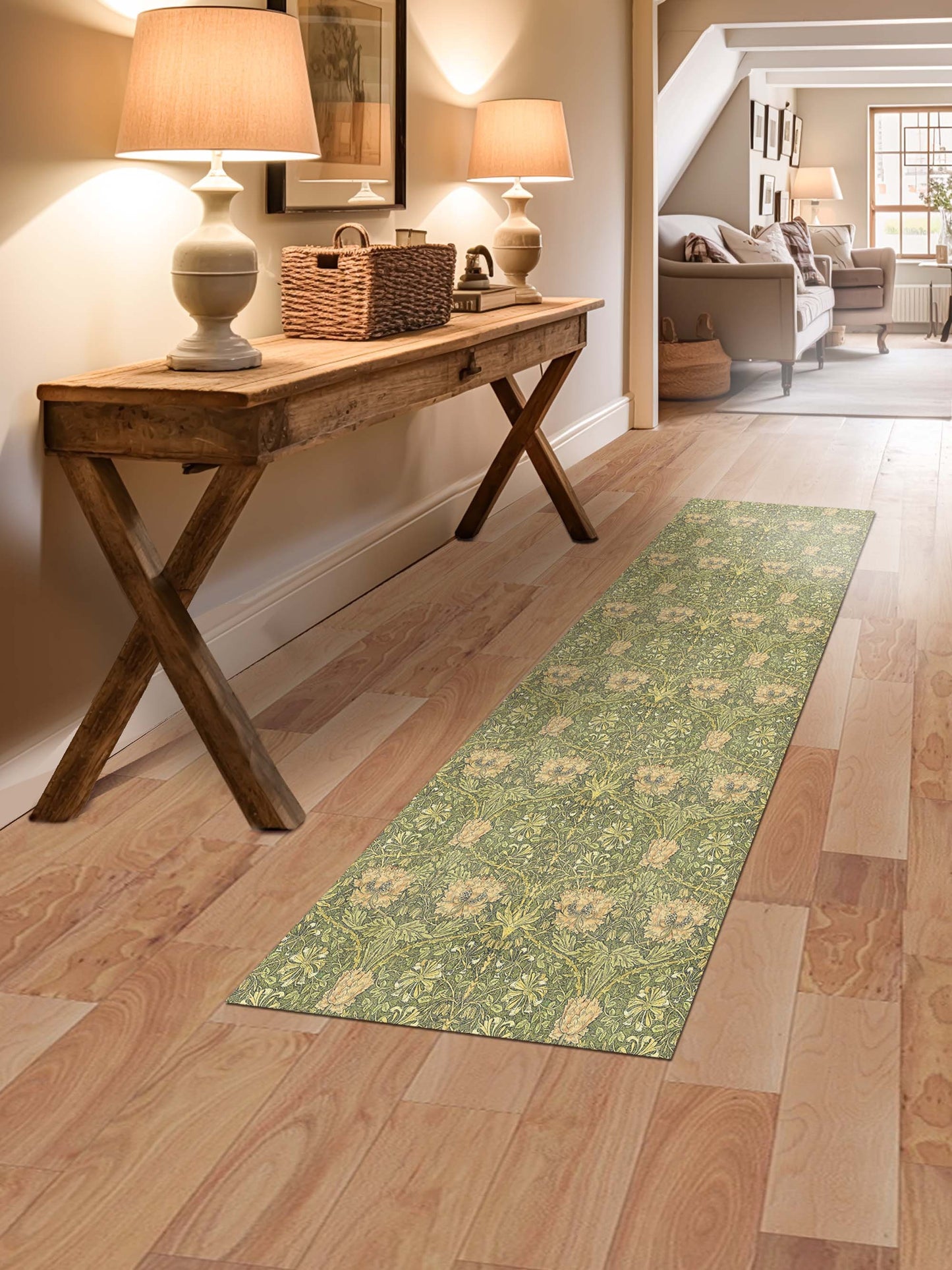 William Morris Mat/ Rug, Moss Green Honeysuckle Tulip Runner, Kitchen Bath Hallway Mat